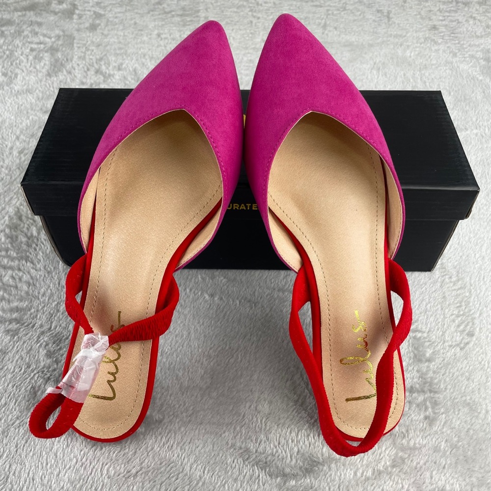 Lulus Magenta Pink and Red Pointed Toe Slingback Flats Vegan Suede Size 8.5 - Picture 4 of 4